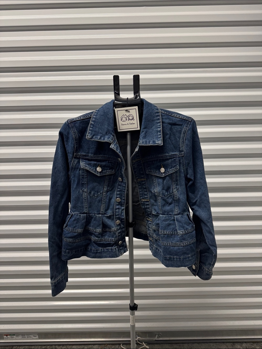 Women's Dark Blue Denim Jacket with Peplum Hem
